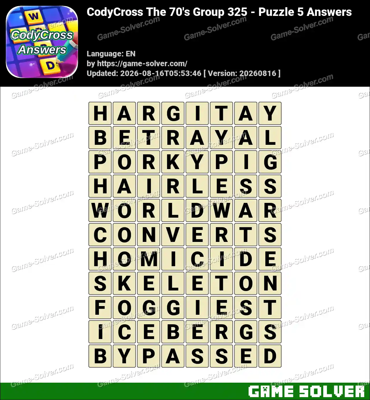 CodyCross The 70’s Group 325 – Puzzle 5 Answers